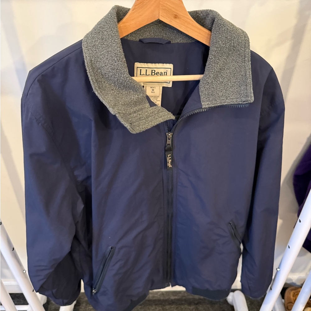 L.L. Bean Medium Blue Light Jacket, Fleece Collar